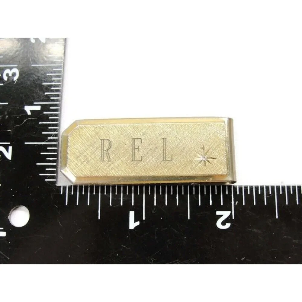Engraved REL Money Clip Gold Tone Diamond Wallet Credit Card Cash